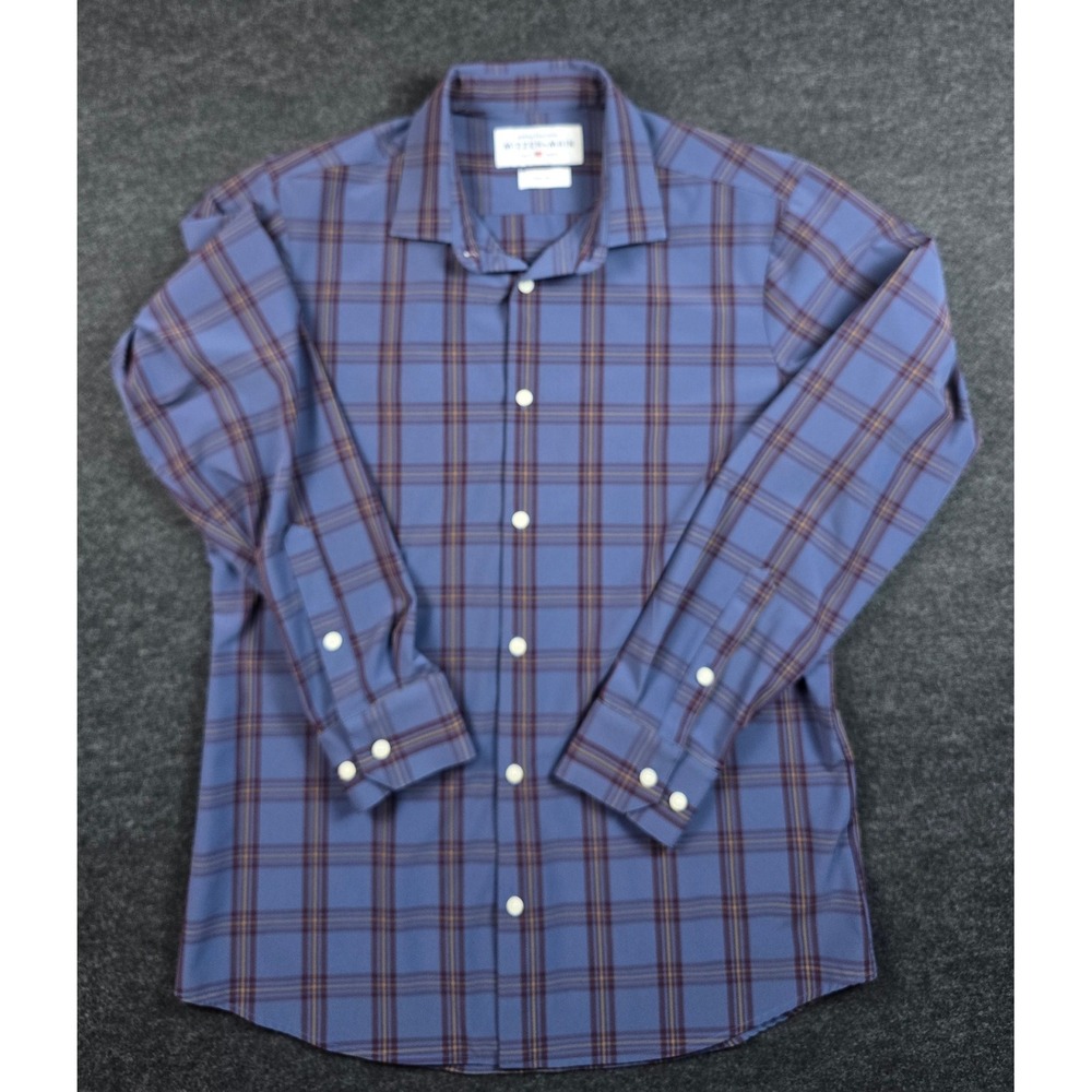 Mizzen Main Leeward Mens Blue Plaid Long Sleeve Trim Fit Dress Shirt Size L